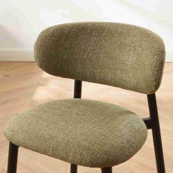 Lot de 4 chaises CIARA bouclette kaki et pieds métal noir