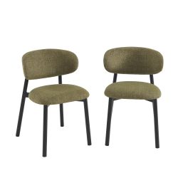Lot de 4 chaises CIARA bouclette kaki et pieds métal noir