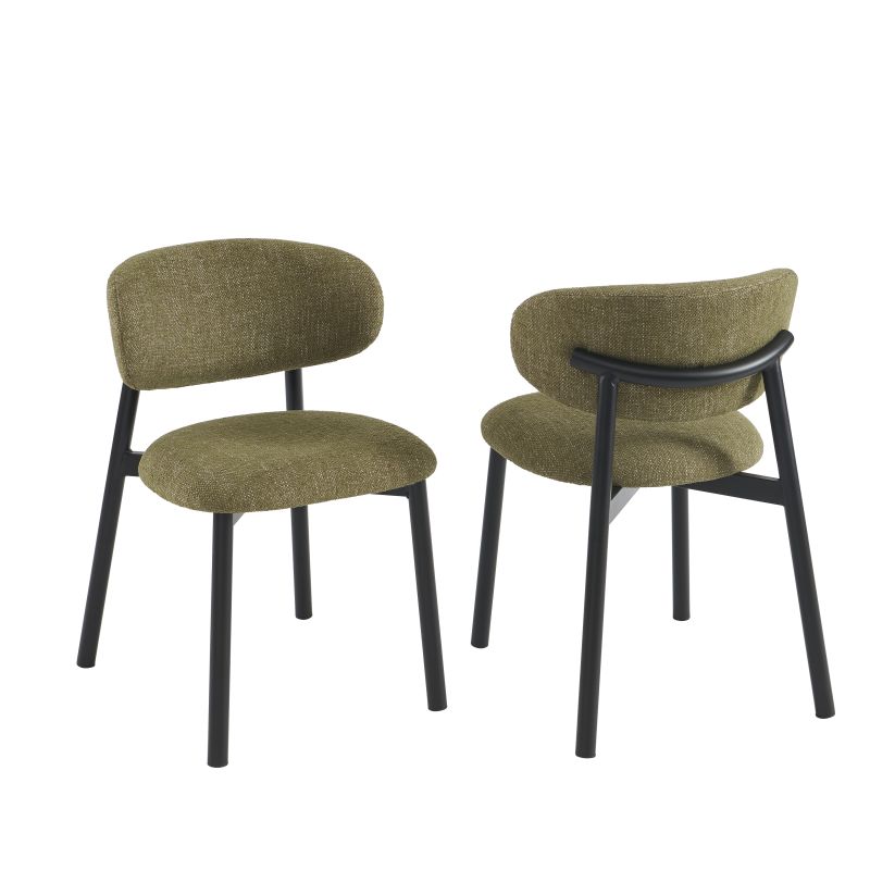 Lot de 4 chaises CIARA bouclette kaki et pieds métal noir