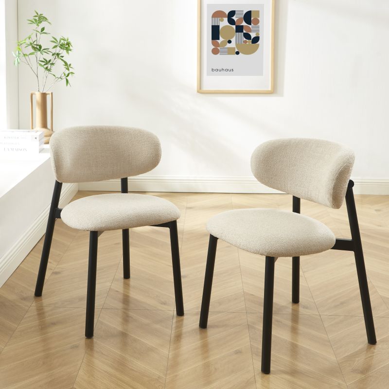 Lot de 6 chaises CIARA bouclette beige et pieds métal noir
