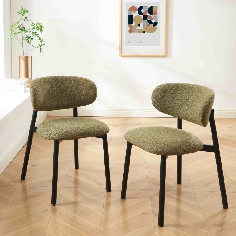Lot de 6 chaises CIARA bouclette kaki et pieds métal noir