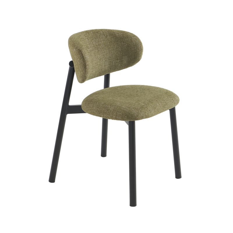 Lot de 6 chaises CIARA bouclette kaki et pieds métal noir