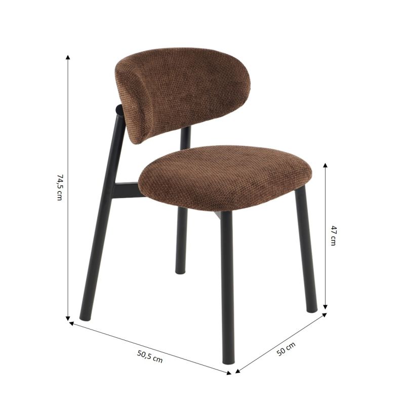 Lot de 6 chaises CIARA bouclette marron et pieds métal noir