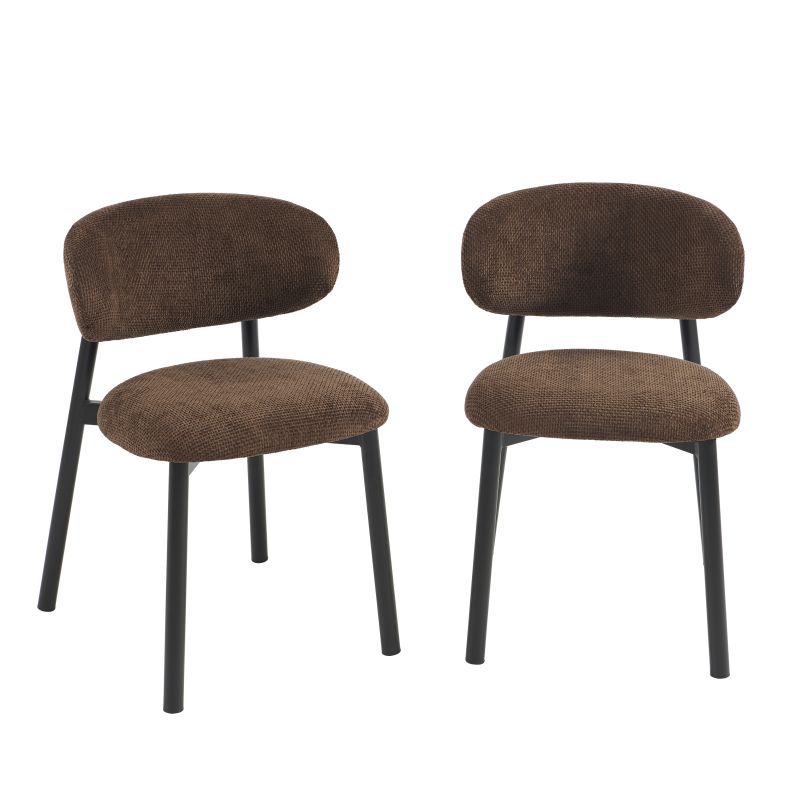 Lot de 6 chaises CIARA bouclette marron et pieds métal noir