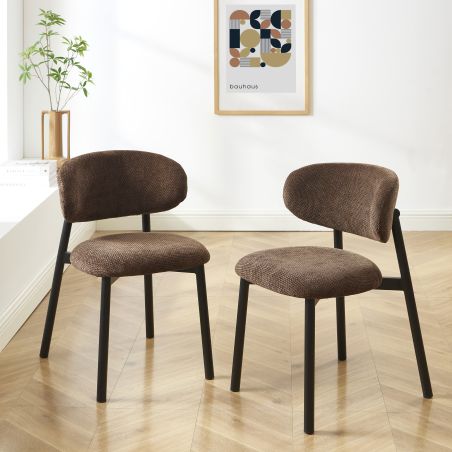 Lot de 6 chaises CIARA bouclette marron et pieds métal noir