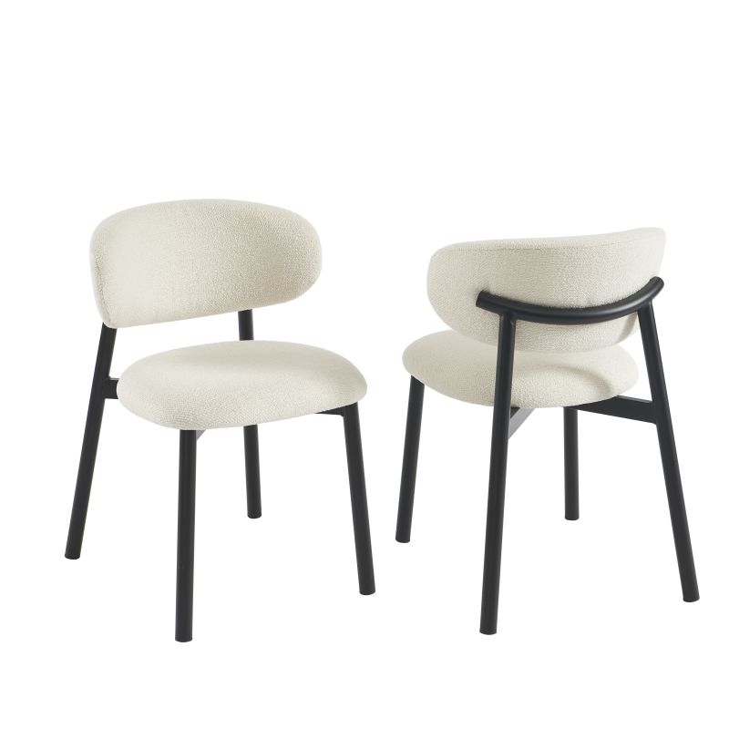 Lot de 6 chaises CIARA bouclette écrue et pieds métal noir