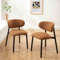 Lot de 6 chaises CIARA bouclette terracotta et pieds métal noir