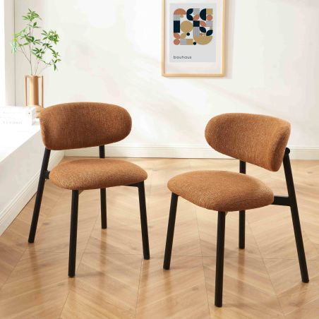 Lot de 6 chaises CIARA bouclette terracotta et pieds métal noir