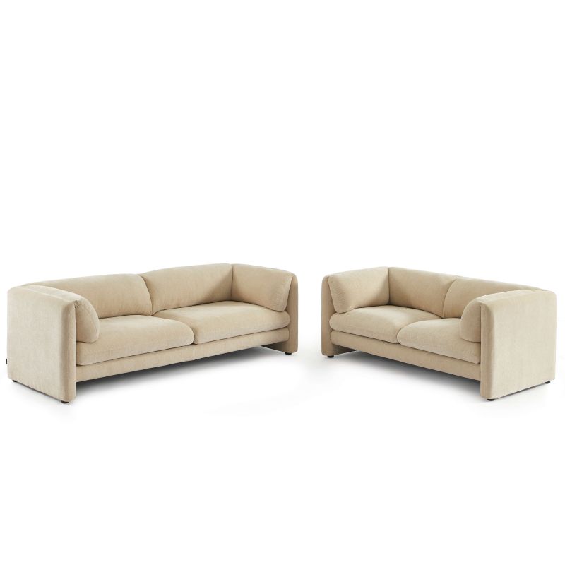 Ensemble canapés droits fixes 3+2 NIKKI velours texturé beige