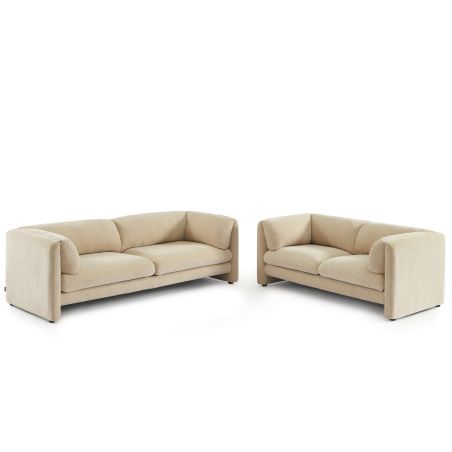 Ensemble canapés droits fixes 3+2 NIKKI velours texturé beige