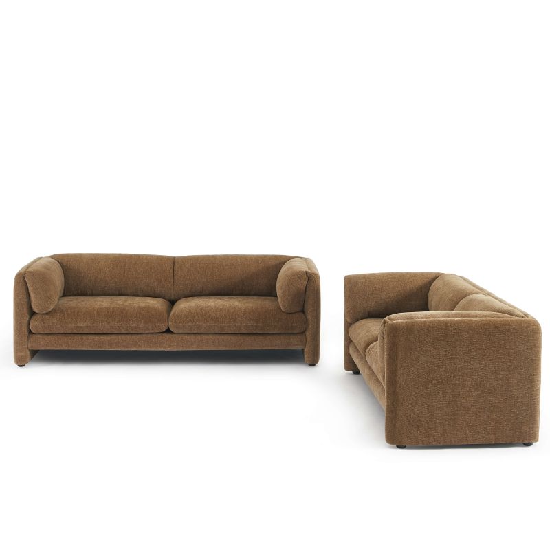 Ensemble canapés droits fixes 3+2 NIKKI velours texturé marron
