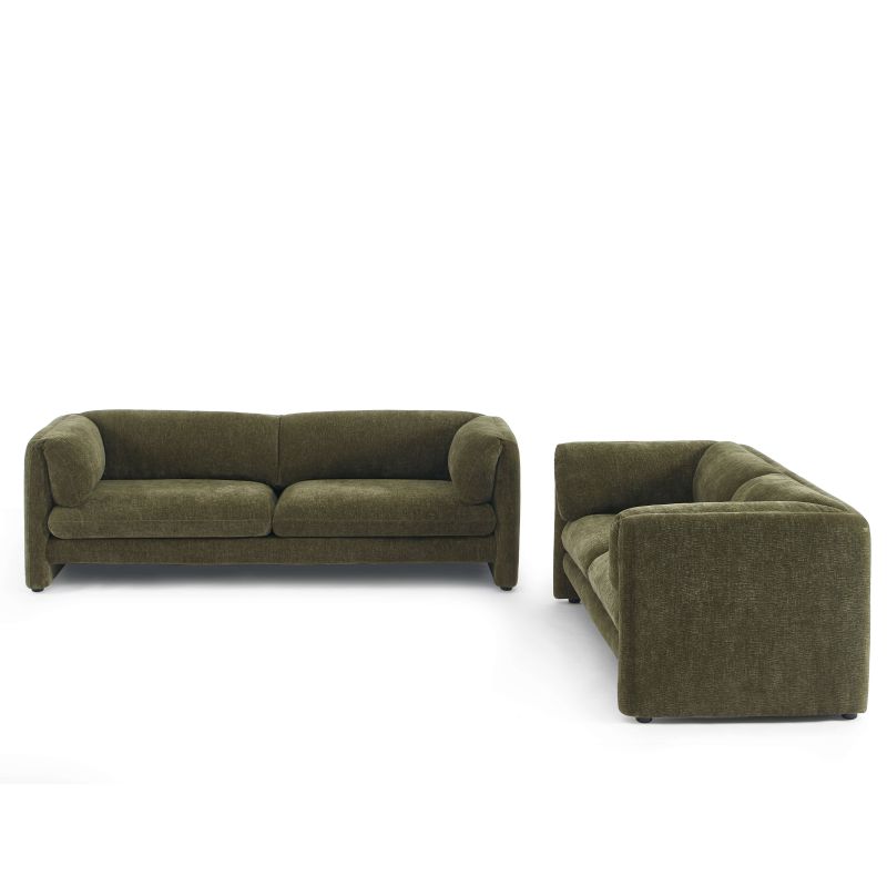 Ensemble canapés droits fixes 3+2 NIKKI velours texturé vert