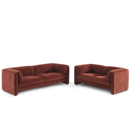 Ensemble canapés droits fixes 3+2 NIKKI velours texturé terracotta