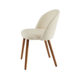 Lot de 4 chaises SIMONE tissu bouclette blanc cassé pieds bois teinté noyer