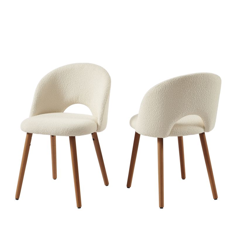 Lot de 6 chaises SIMONE tissu bouclette blanc cassé pieds bois teinté noyer