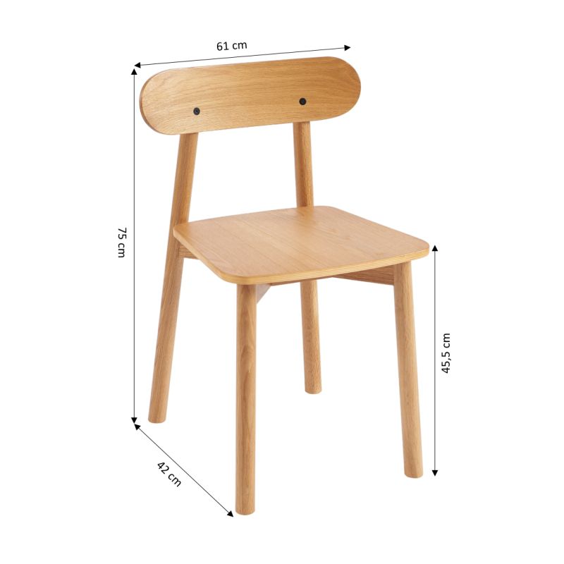 Lot de 6 chaises CELESTE chêne massif et pieds en placage chêne