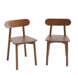 Lot de 6 chaises CELESTE chêne massif couleur noyer et pieds en placage chêne