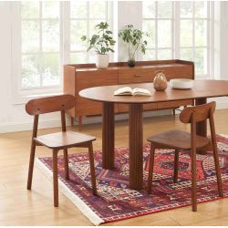 Lot de 6 chaises CELESTE chêne massif couleur noyer et pieds en placage chêne