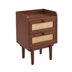 Ensemble tables de chevet + commode LEON placage couleur noyer et cannage