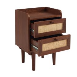 Ensemble tables de chevet + commode LEON placage couleur noyer et cannage