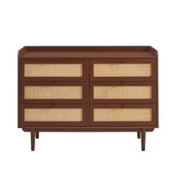 Ensemble tables de chevet + commode LEON placage couleur noyer et cannage