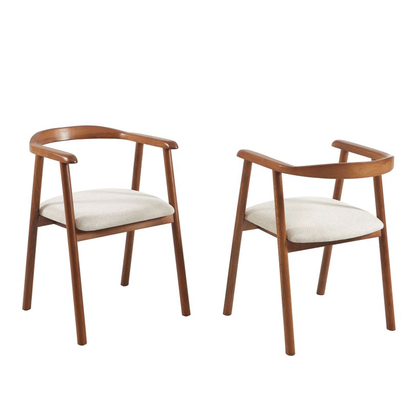 Lot de 4 chaises LORENZ chêne massif couleur noyer et tissu beige