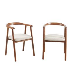 Lot de 4 chaises LORENZ chêne massif couleur noyer et tissu beige