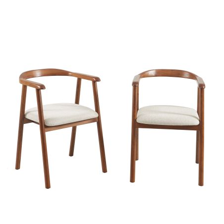 Lot de 4 chaises LORENZ chêne massif couleur noyer et tissu beige