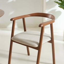 Lot de 4 chaises LORENZ chêne massif couleur noyer et tissu beige