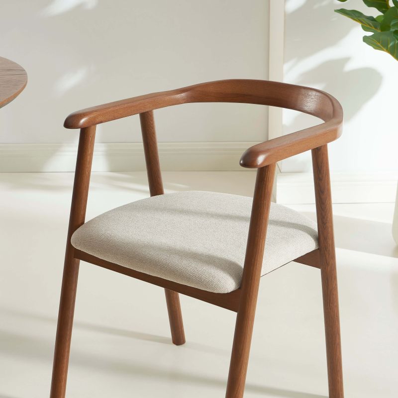 Lot de 4 chaises LORENZ chêne massif couleur noyer et tissu beige