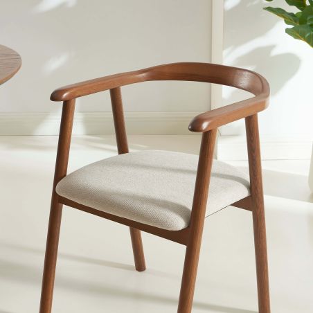 Lot de 4 chaises LORENZ chêne massif couleur noyer et tissu beige
