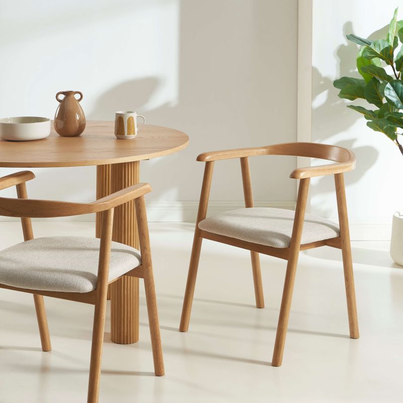 Lot de 4 chaises LORENZ chêne massif et tissu beige