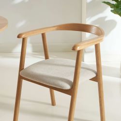 Lot de 4 chaises LORENZ chêne massif et tissu beige