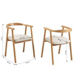 Lot de 4 chaises LORENZ chêne massif et tissu beige
