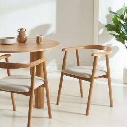 Lot de 6 chaises LORENZ chêne massif et tissu beige