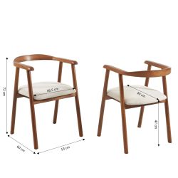 Lot de 6 chaises LORENZ chêne massif couleur noyer et tissu beige