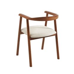 Lot de 6 chaises LORENZ chêne massif couleur noyer et tissu beige