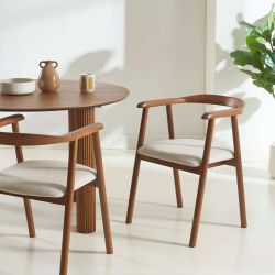 Lot de 6 chaises LORENZ chêne massif couleur noyer et tissu beige
