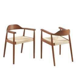 Lot de 4 chaises MARTIE chêne massif couleur noyer et corde