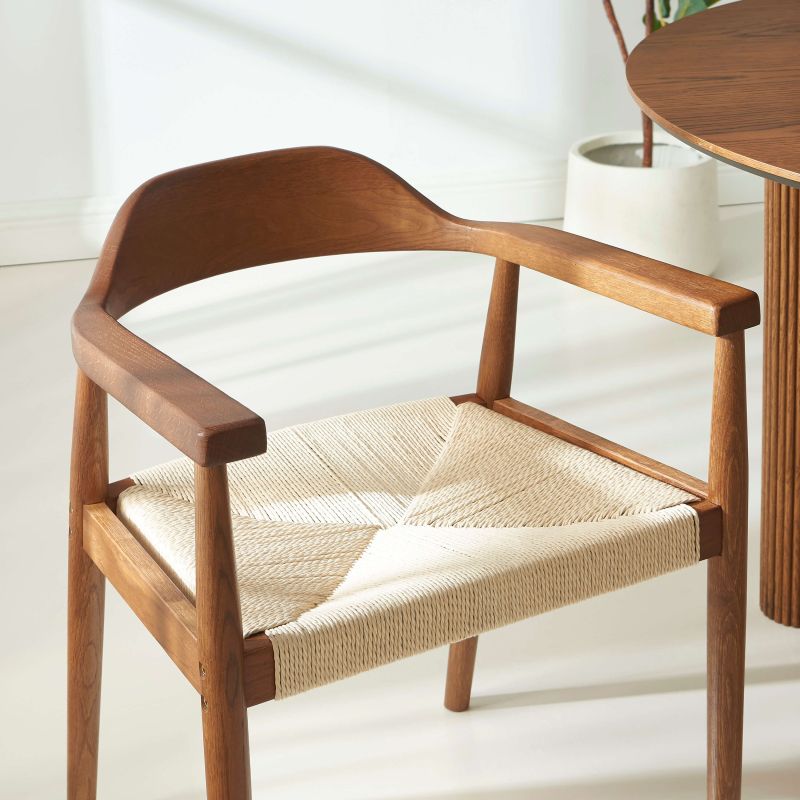 Lot de 4 chaises MARTIE chêne massif couleur noyer et corde