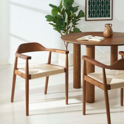 Lot de 4 chaises MARTIE chêne massif couleur noyer et corde