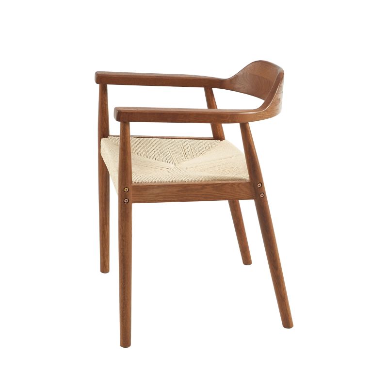 Lot de 4 chaises MARTIE chêne massif couleur noyer et corde