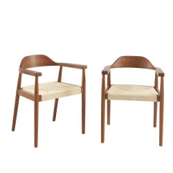 Lot de 6 chaises MARTIE chêne massif couleur noyer et corde