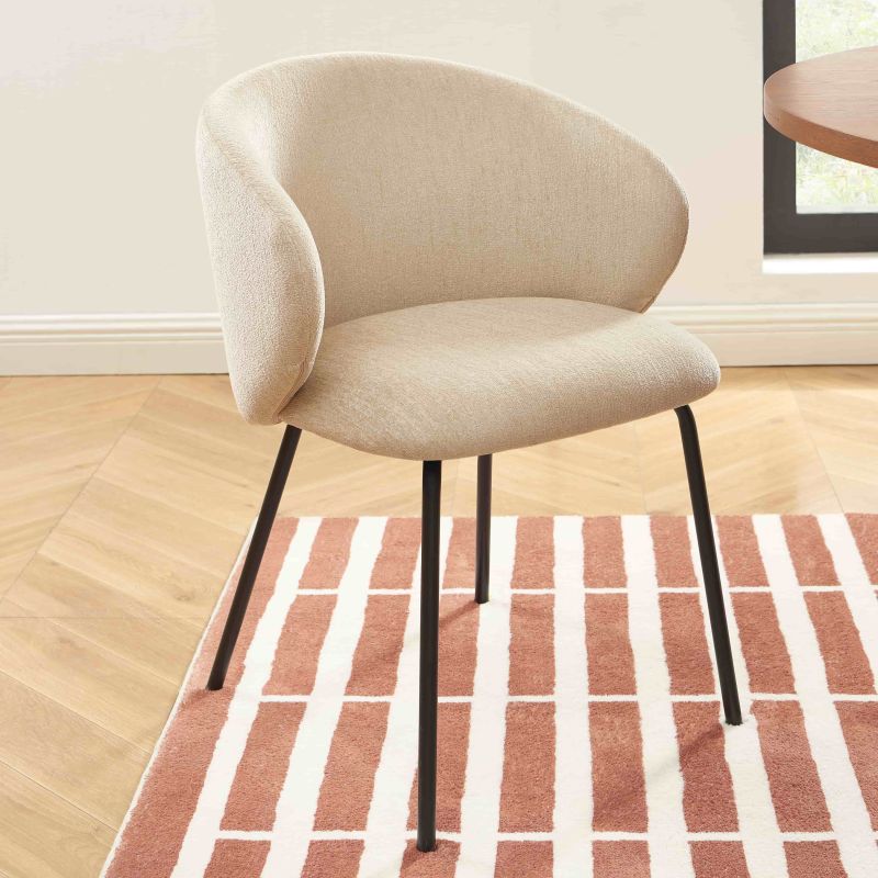 Lot de 4 chaises CASSIE tissu chenille beige et pieds métal noir