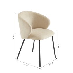 Lot de 4 chaises CASSIE tissu chenille beige et pieds métal noir