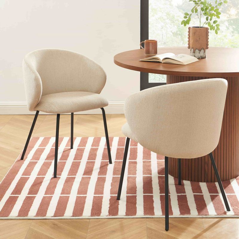 Lot de 4 chaises CASSIE tissu chenille beige et pieds métal noir