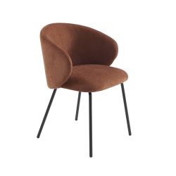 Lot de 4 chaises CASSIE tissu chenille terracotta et pieds métal noir