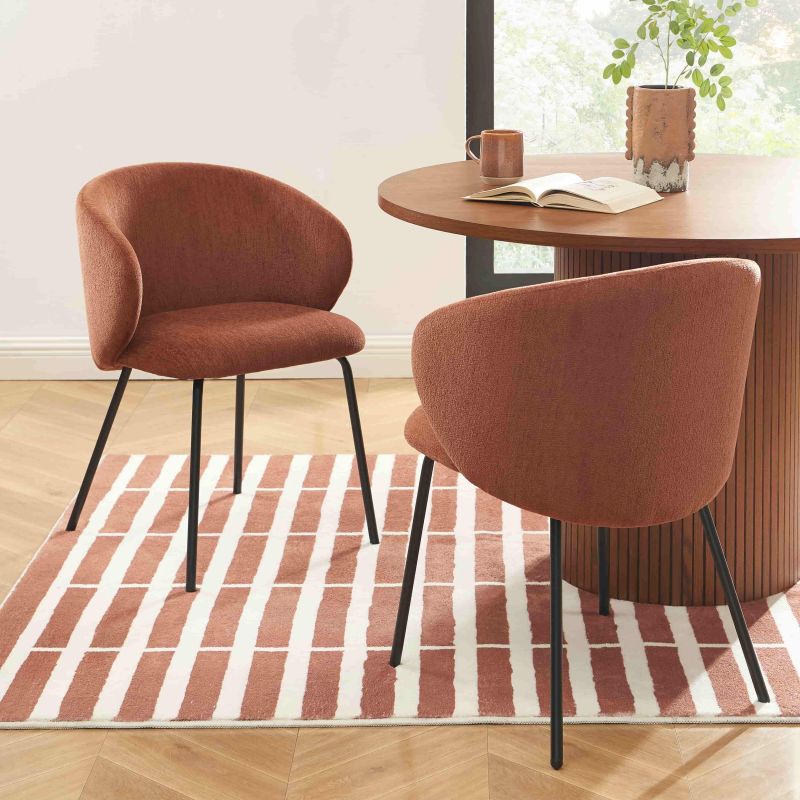 Lot de 4 chaises CASSIE tissu chenille terracotta et pieds métal noir