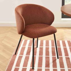Lot de 6 chaises CASSIE tissu chenille terracotta et pieds métal noir