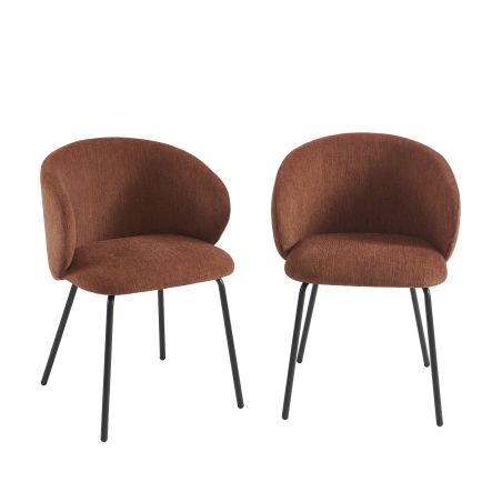 Lot de 6 chaises CASSIE tissu chenille terracotta et pieds métal noir